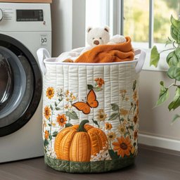 Pumpkin Mornings Quilted Laundry Basket Unique Gift For Laundry Lovers