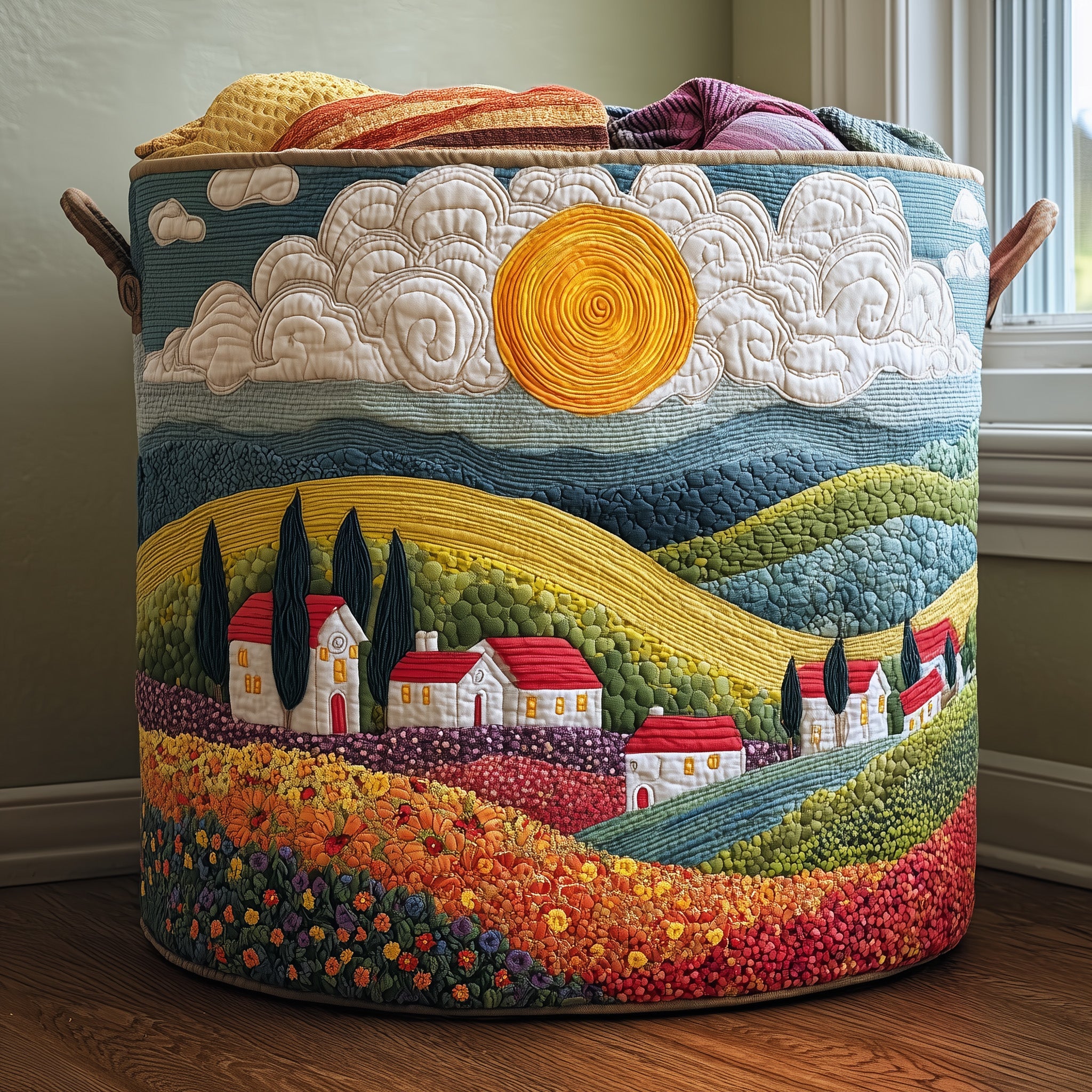 Spring Hillside Quilted Laundry Basket Holiday Favorite Gift