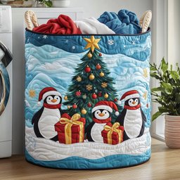 Penguin Heaven Quilted Laundry Basket Valentine�s Day Merch Gift