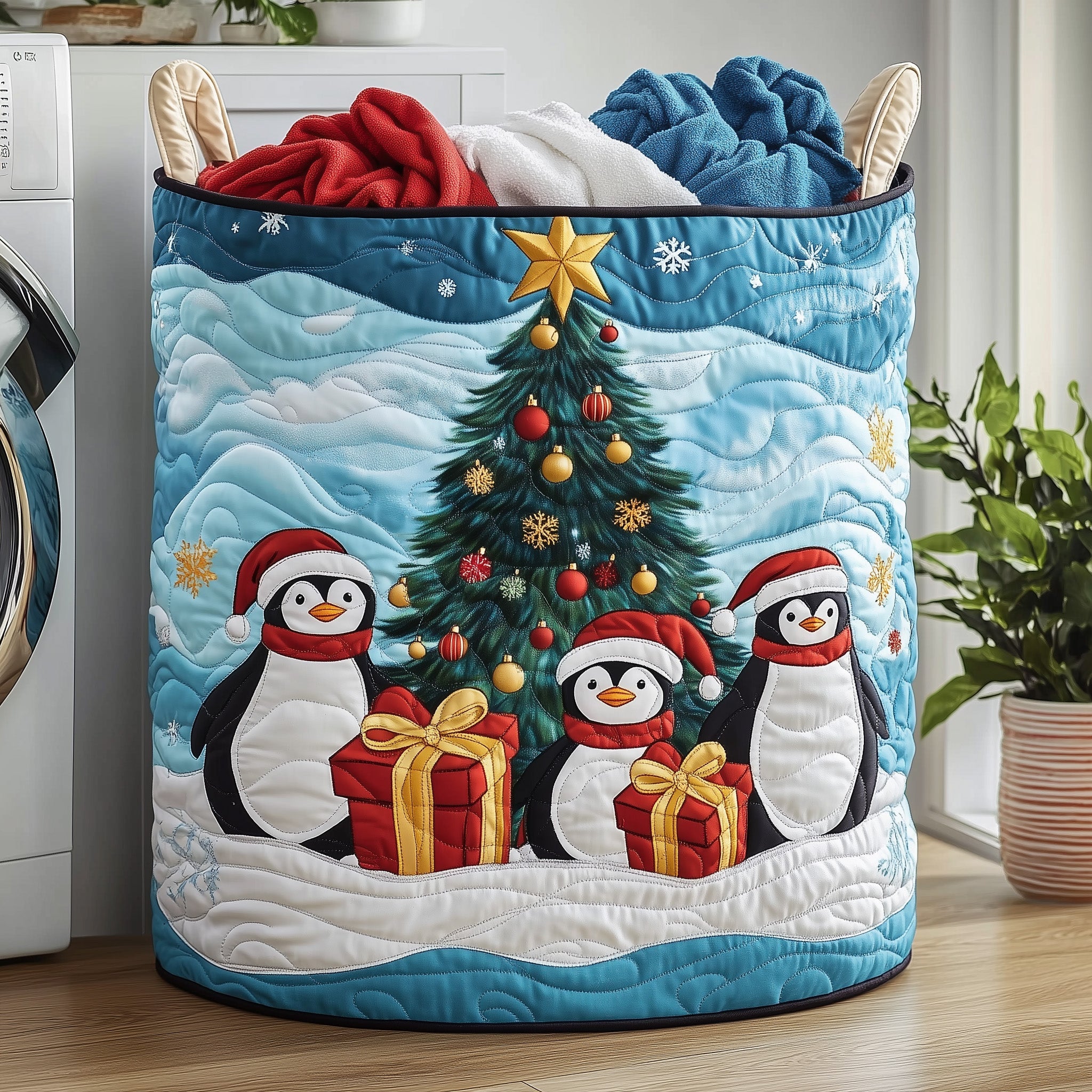 Penguin Heaven Quilted Laundry Basket Valentine�s Day Merch Gift