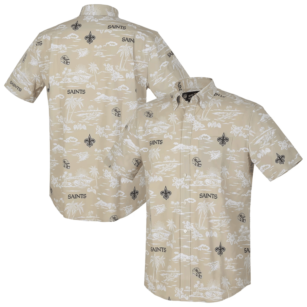 Reyn Spooner New Orleans Saints Merch Hawaiian Shirt Gold Kekai Performance Aloha Shirt Gift For Him
