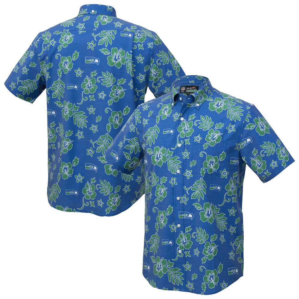 Reyn Spooner Seattle Seahawks Merch Hawaiian Shirt College Navy Kekai Aloha Shirt Gift Ideas