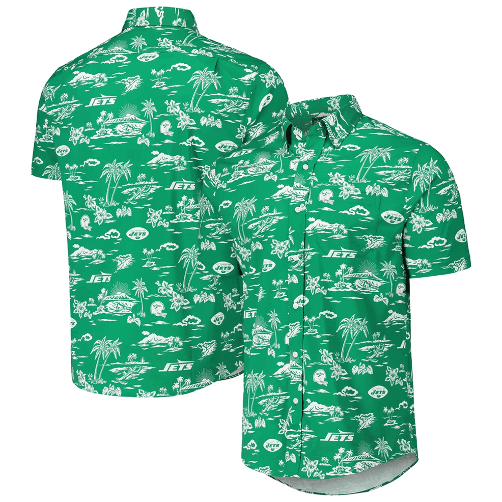Reyn Spooner New York Jets Merch Hawaiian Shirt Kelly Green Throwback Kekai Aloha Shirt Gift Ideas_