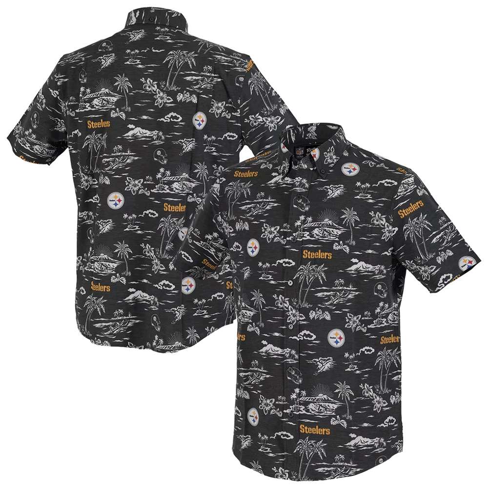 Reyn Spooner Pittsburgh Steelers Merch Black Kekai Performance Aloha Shirt Gift For Football Fans_