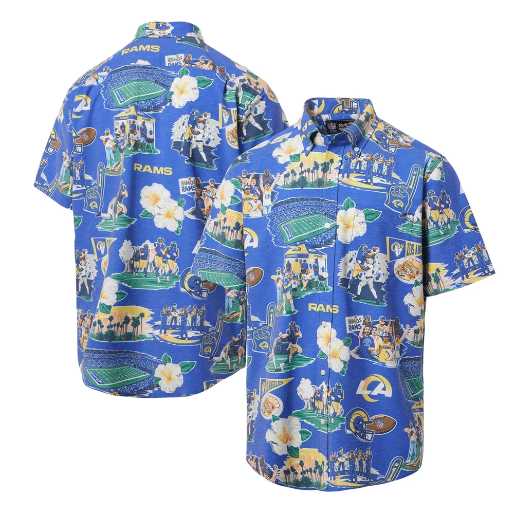 Reyn Spooner Los Angeles Rams Merch Hawaiian Shirt Royal Scenic Aloha Shirt Football Fans Gift_