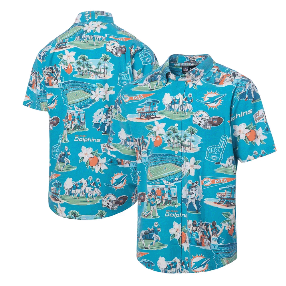 Reyn Spooner Miami Dolphins Merch Hawaiian Shirt Aqua Scenic Aloha Shirt Football Lovers Gift_