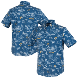 Reyn Spooner Los Angeles Rams Merch Hawaiian Shirt Royal Kekai Performance Aloha Shirt Football Theme Gift_