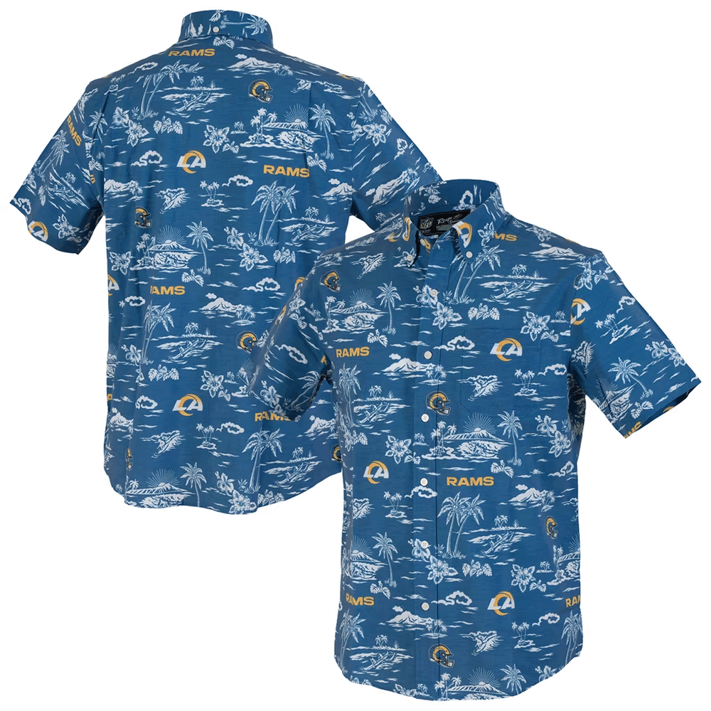 Reyn Spooner Los Angeles Rams Merch Hawaiian Shirt Royal Kekai Performance Aloha Shirt Football Theme Gift_