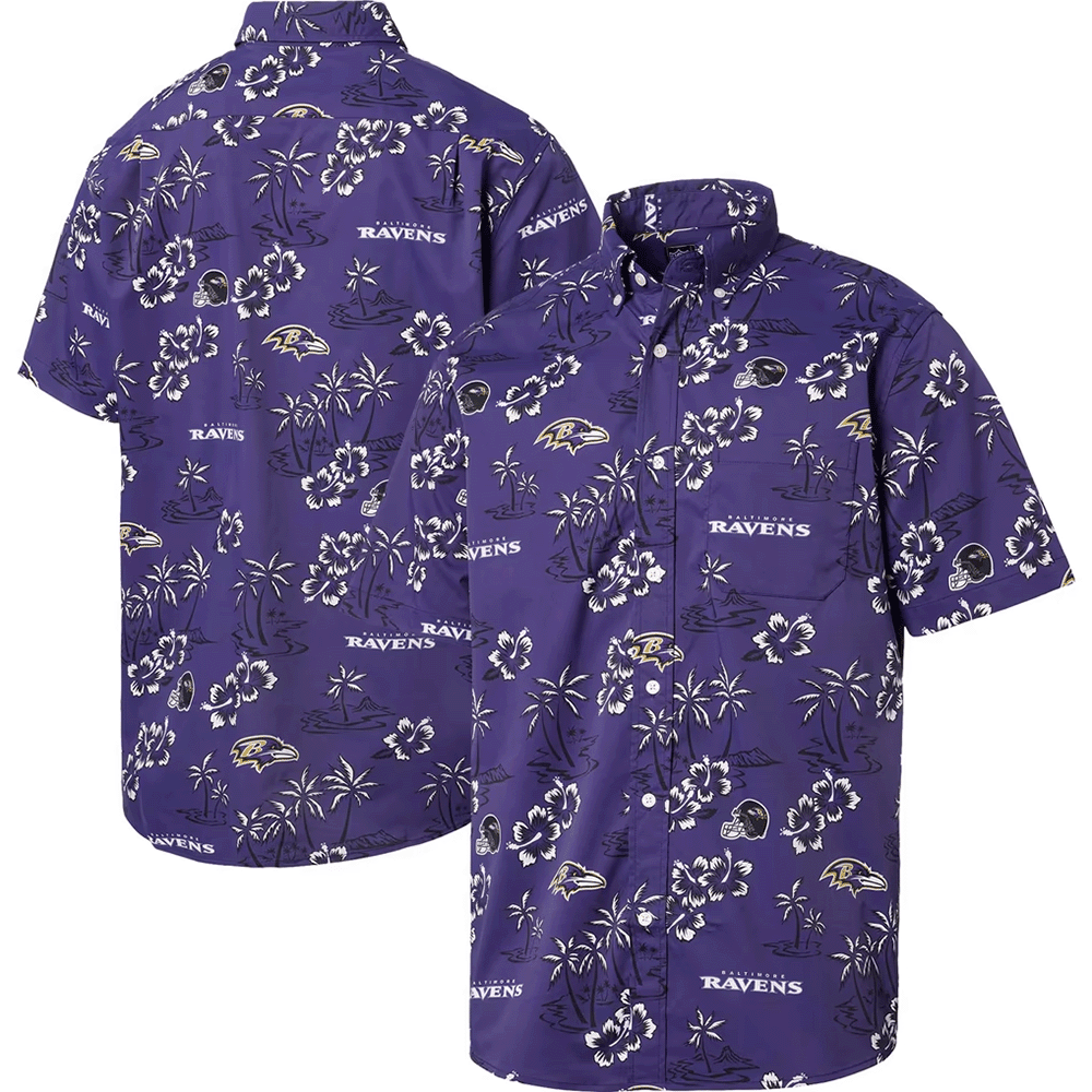 Reyn Spooner Baltimore Ravens Merch Hawaiian Shirt Purple Kekai Aloha Shirt Present For Football Lovers_
