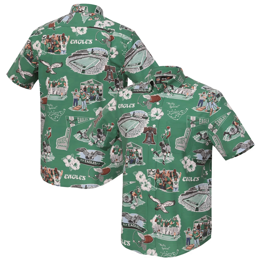 Reyn Spooner Philadelphia Eagles Merch Hawaiian Shirt Kelly Green Scenic Aloha Shirt Best Gift_