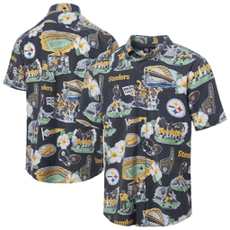 Reyn Spooner Pittsburgh Steelers Merch Hawaiian Shirt Black Scenic Aloha Shirt Best Sport Mens Gift_