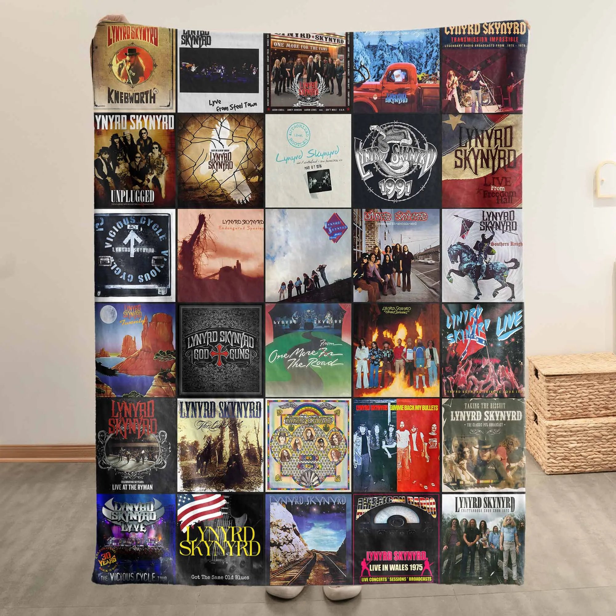 Lynyrd Skynyrd Merch Albums Collage Sherpa Blanket Gift For Southern Rock Enthusiasts