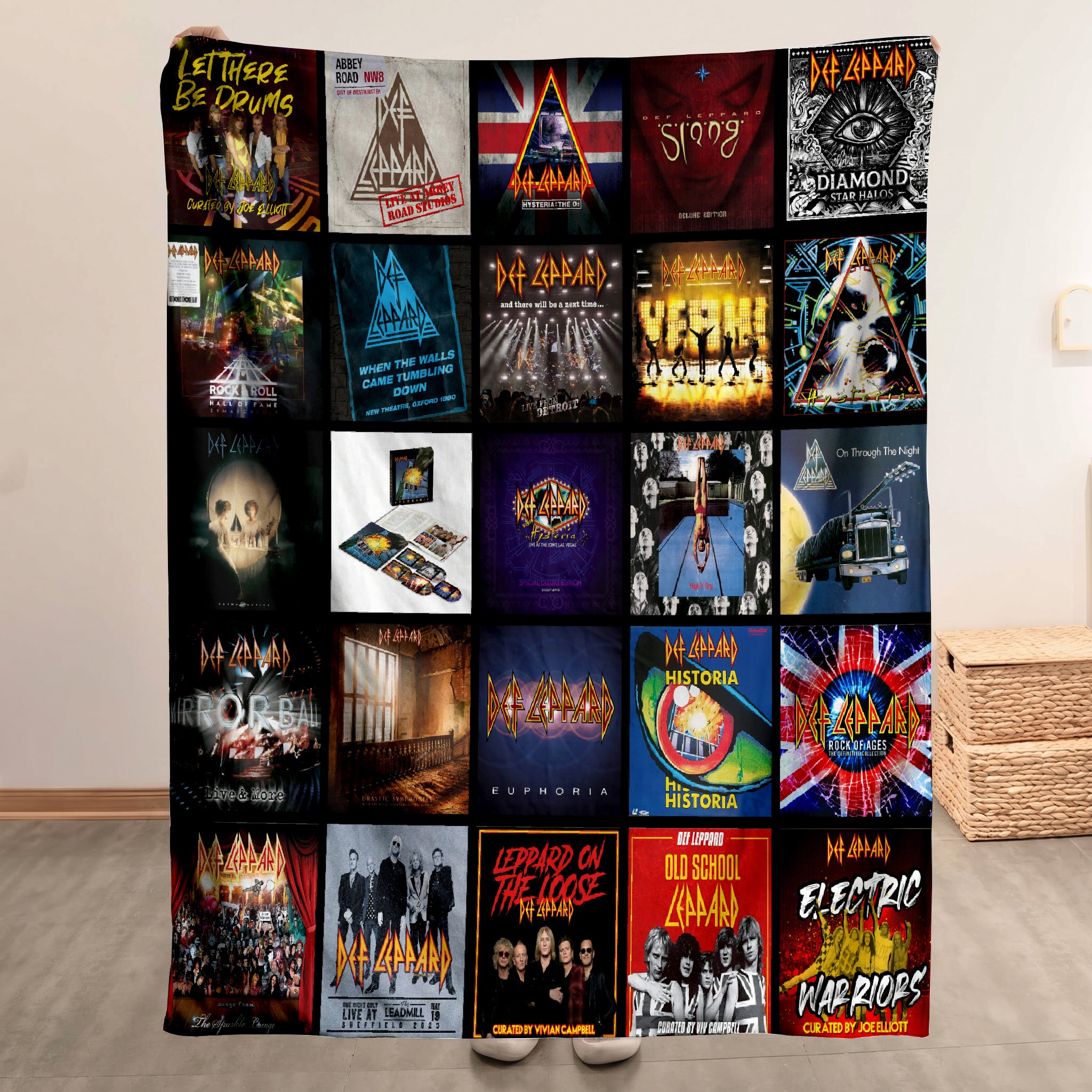 Def Leppard Merch Albums Collage Sherpa Blanket Gift For Arena Rock Buffs