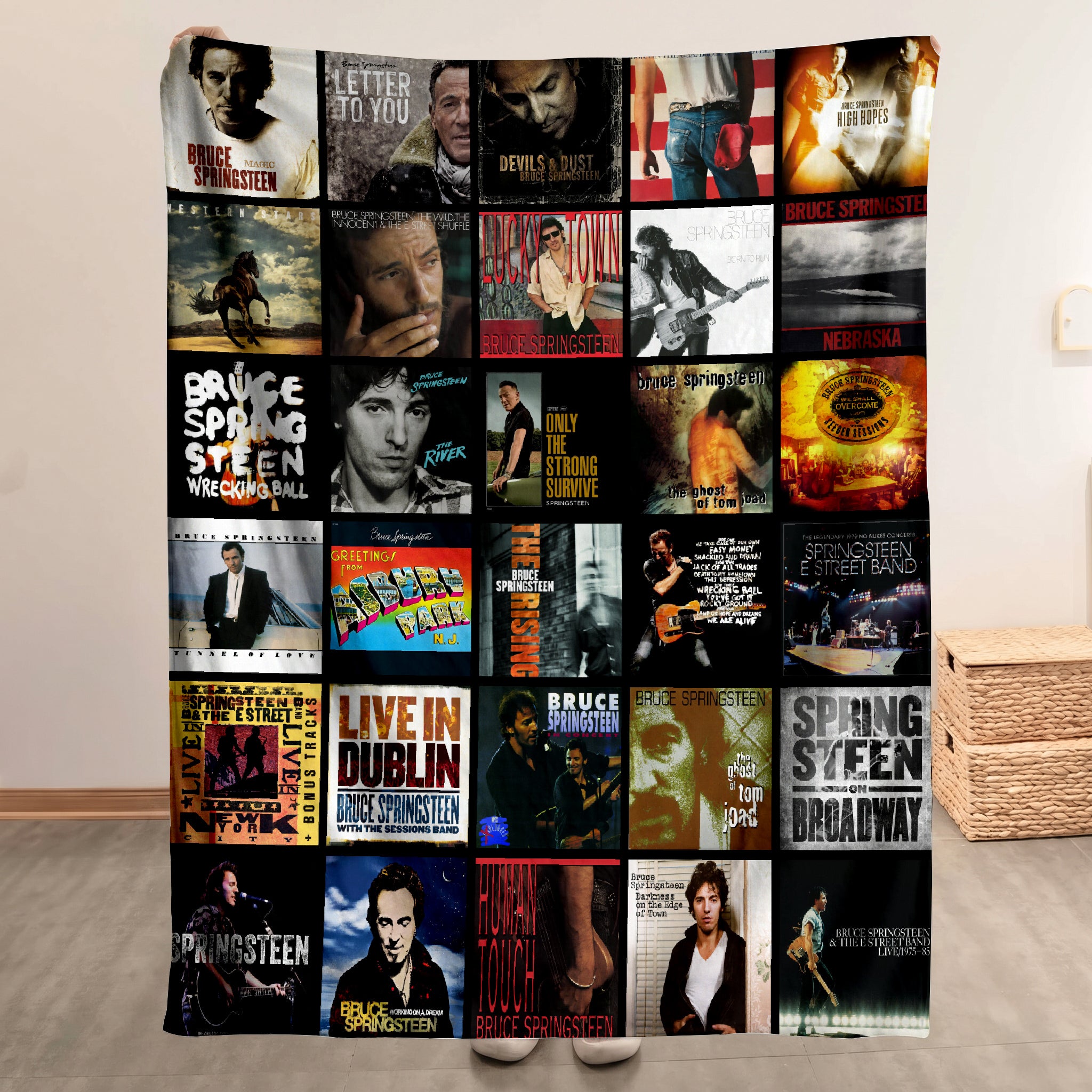 Bruce Springsteen Merch Albums Collage Sherpa Blanket Gift For Heartland Rock Enthusiasts
