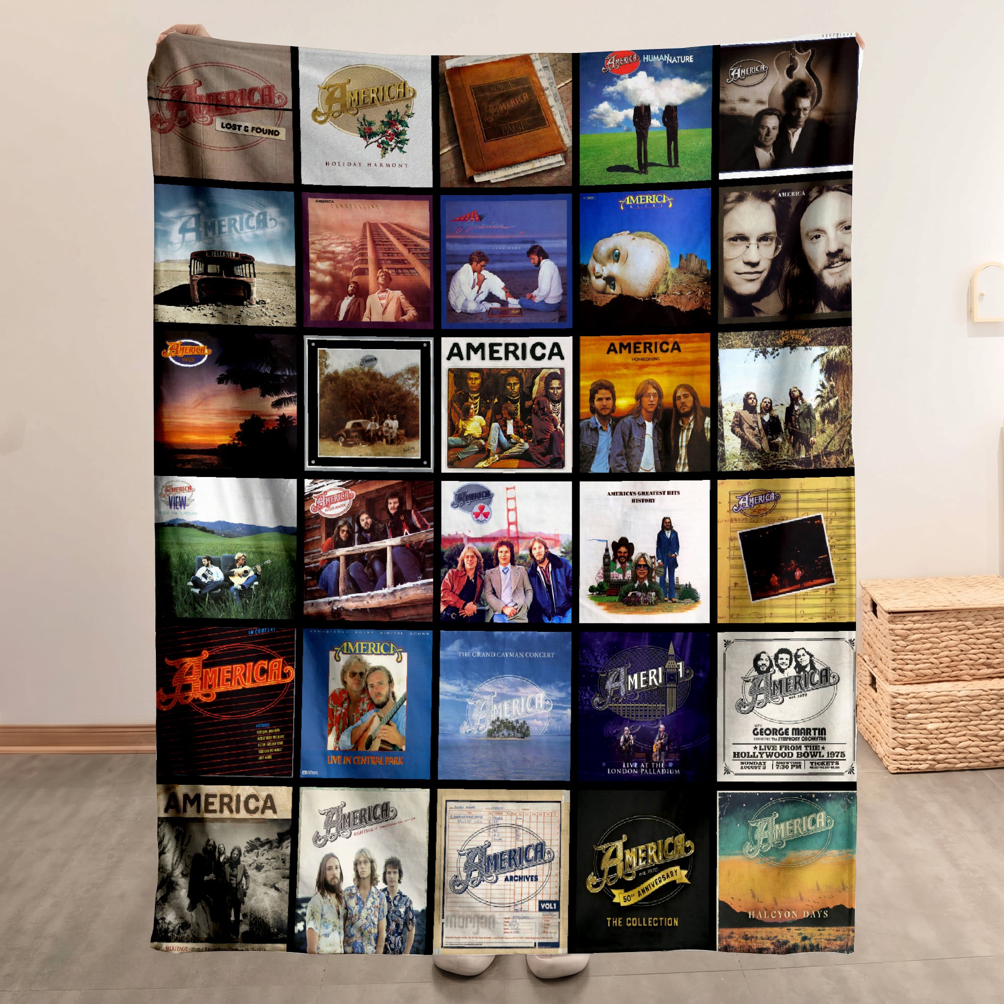 America Merch Albums Collage Sherpa Blanket Gift For Folk Rock Lovers