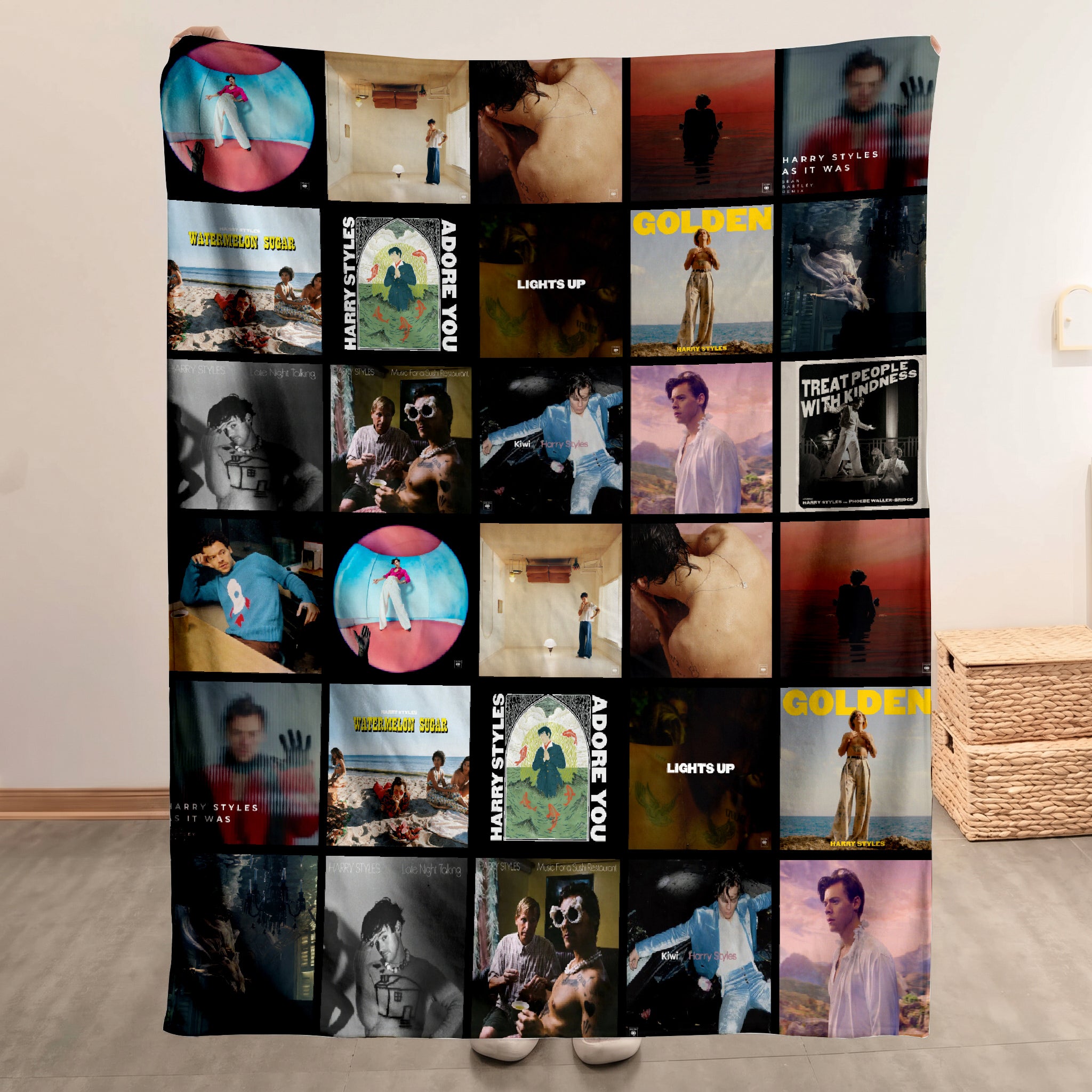 Harry Styles Merch Albums Collage Sherpa Blanket Gift For Pop Music Fans