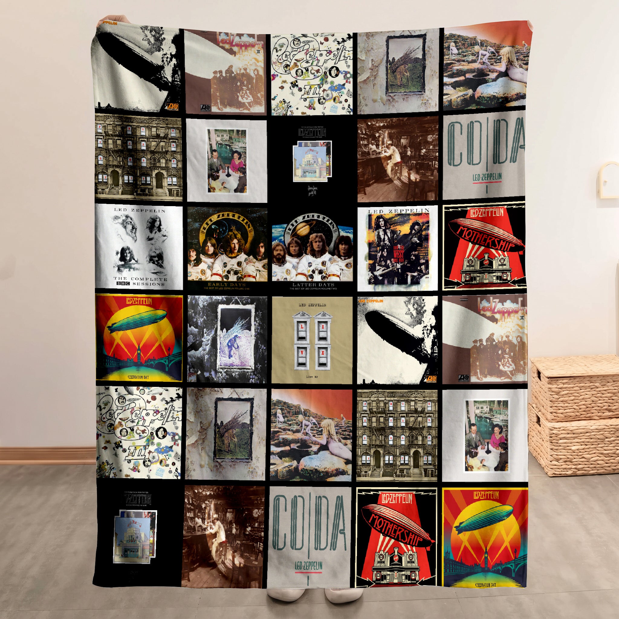 Led Zeppelin Merch Albums Collage Sherpa Blanket Gift For Classic Rock Lovers