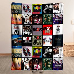 INXS Merch Albums Collage Sherpa Blanket Gift For New Wave Enthusiasts