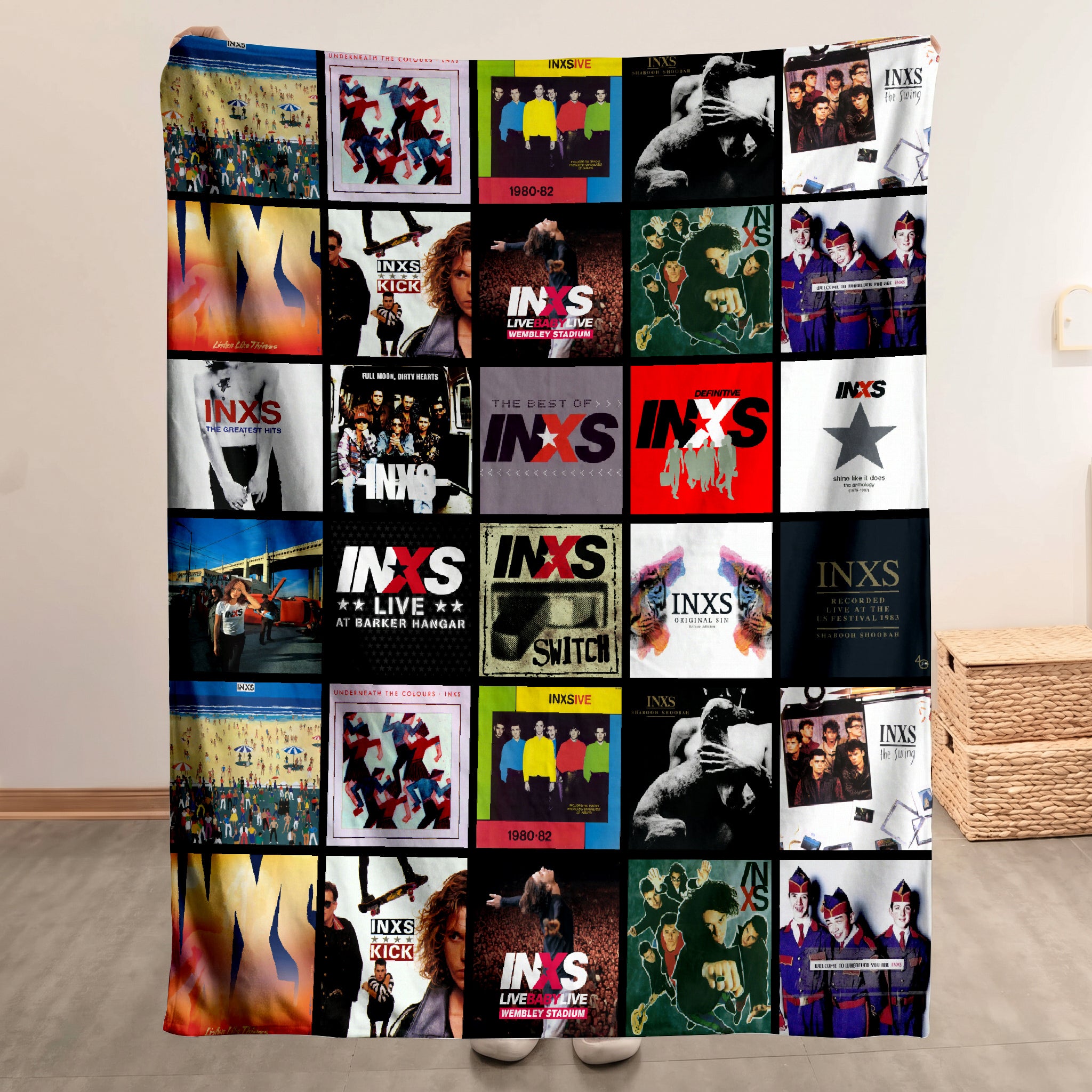 INXS Merch Albums Collage Sherpa Blanket Gift For New Wave Enthusiasts