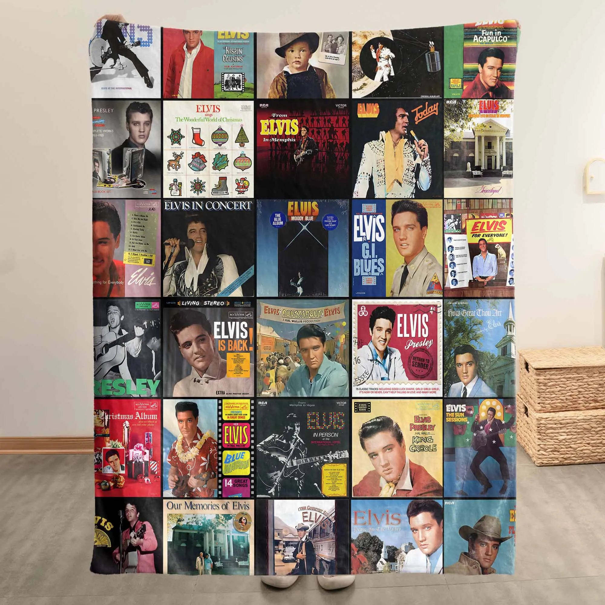 Elvis Presley Merch Albums Collage Sherpa Blanket Gift For Rock And Roll Fans
