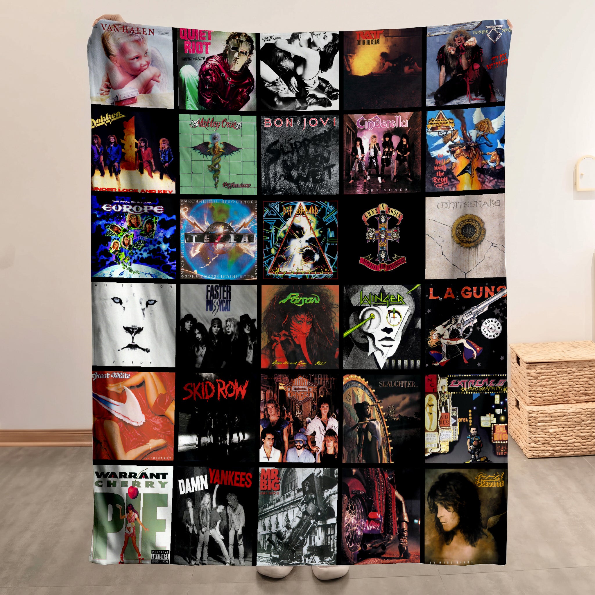 Classic Rock Bands Merch Albums Collage Sherpa Blanket Gift For Music Enthusiasts
