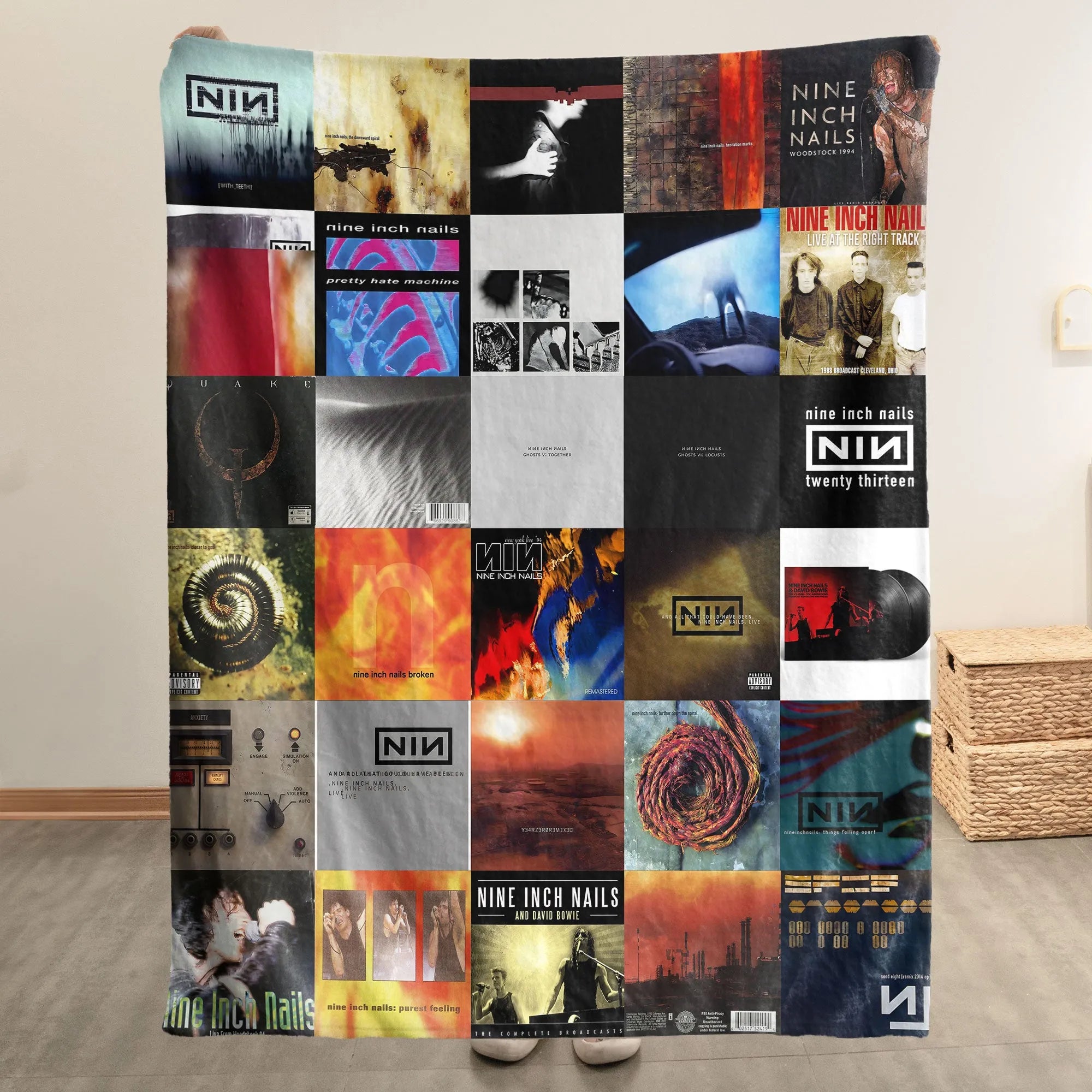 Nine Inch Nails Merch Albums Collage Sherpa Blanket Best Industrial Rock Lovers Gift