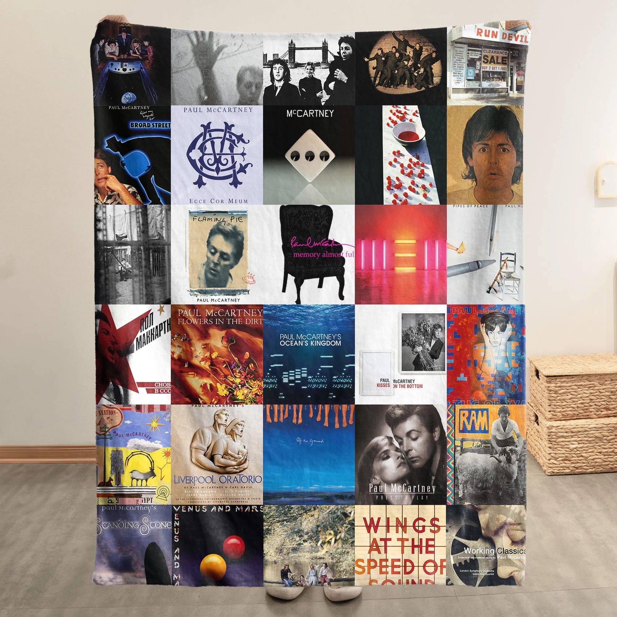 Paul McCartney Merch Albums Collage Sherpa Blanket Gift For Loyal Fans