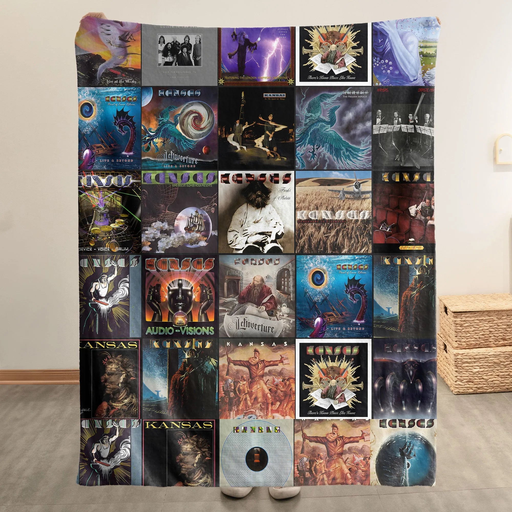 Kansas Merch Albums Collage Sherpa Blanket Gift For Progressive Rock Fans