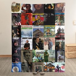 Johnny Cash Merch Albums Collage Sherpa Blanket Gift For Country Music Lovers