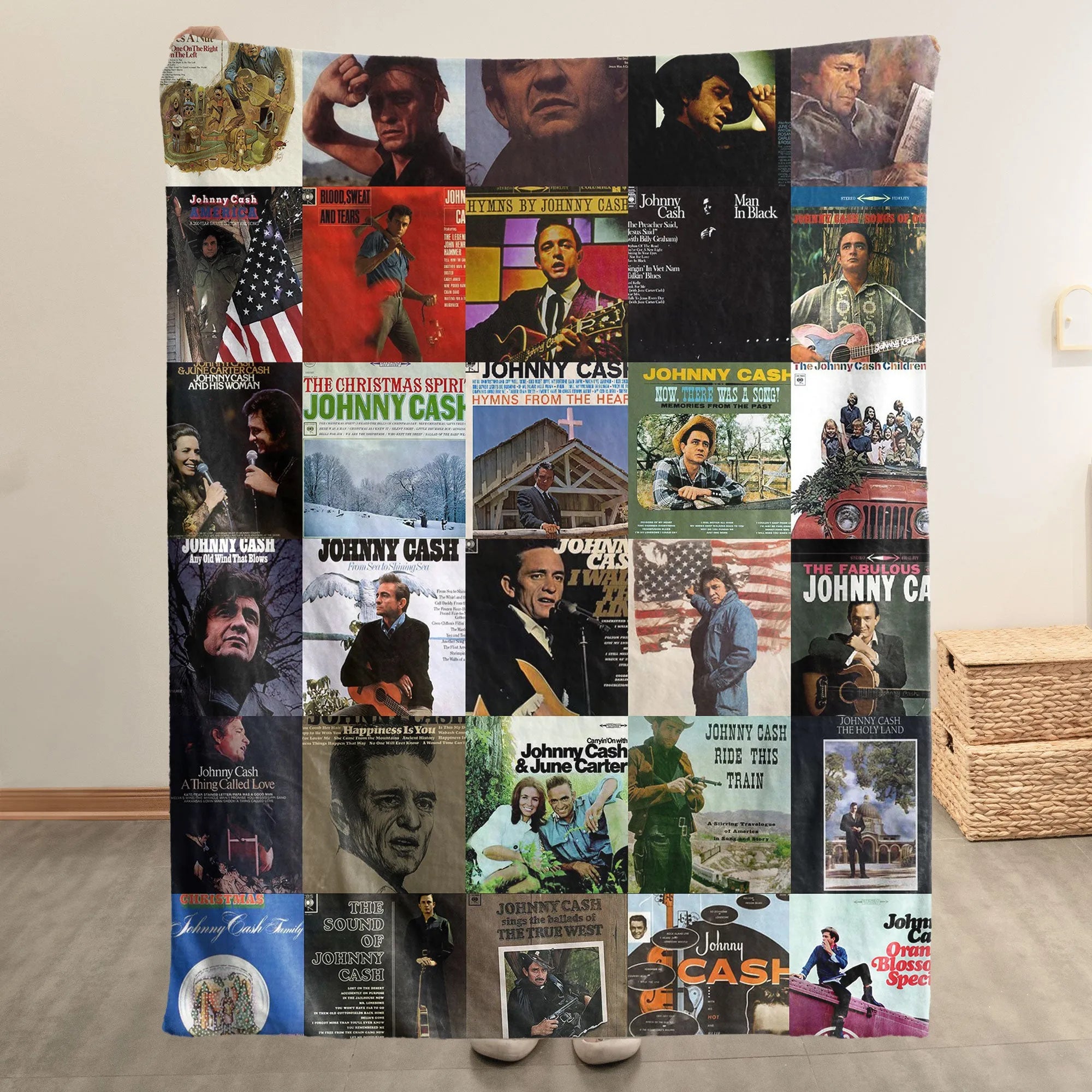 Johnny Cash Merch Albums Collage Sherpa Blanket Gift For Country Music Lovers