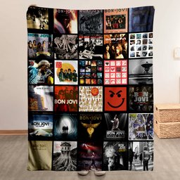 Bon Jovi Merch Albums Collage Sherpa Blanket Gift For Arena Rock Fans