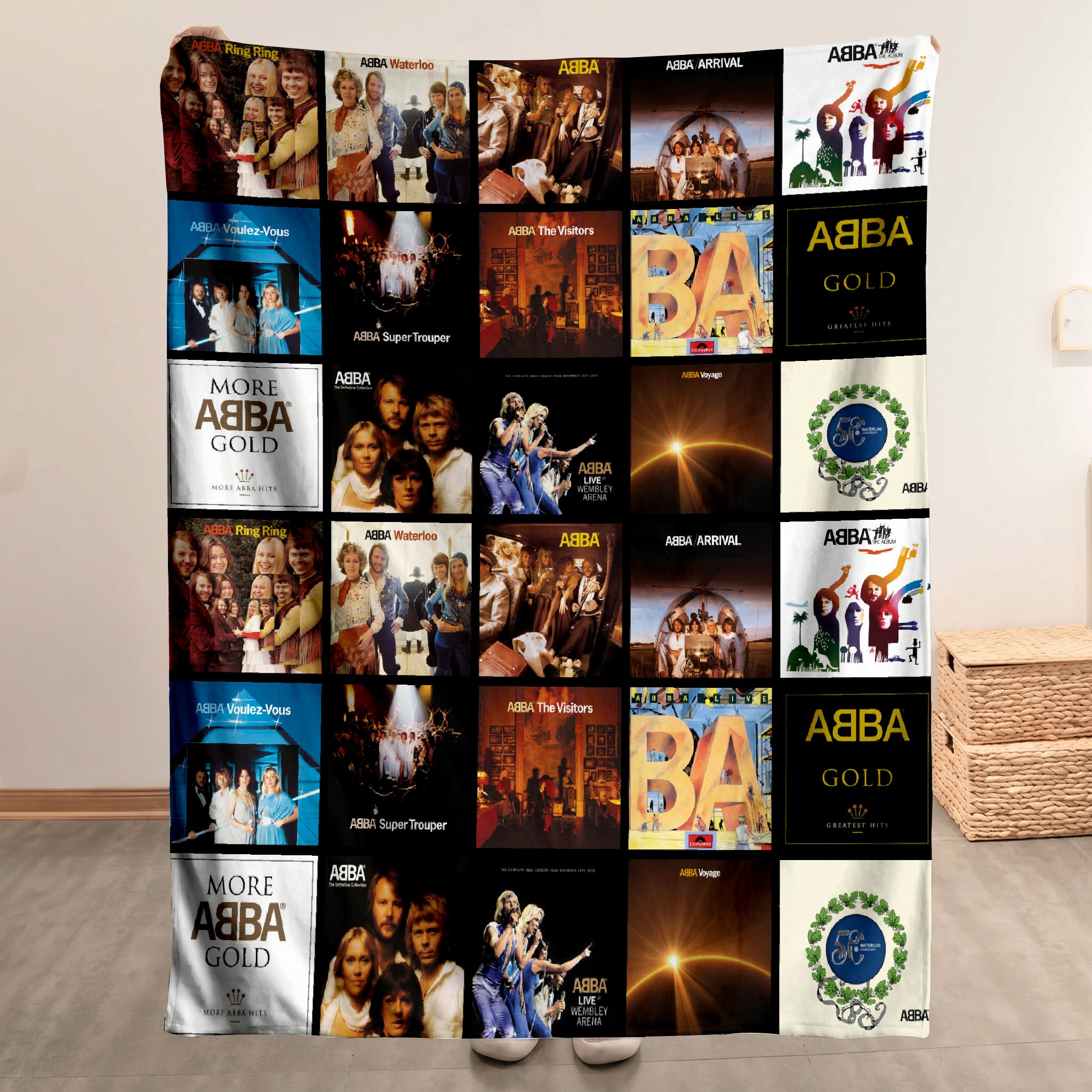 ABBA Merch Albums Collage Sherpa Blanket Gift For Pop Music Lovers