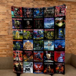 Iron Maiden Merch Albums Collage Sherpa Blanket Heavy Metal Lovers Gift Ideas