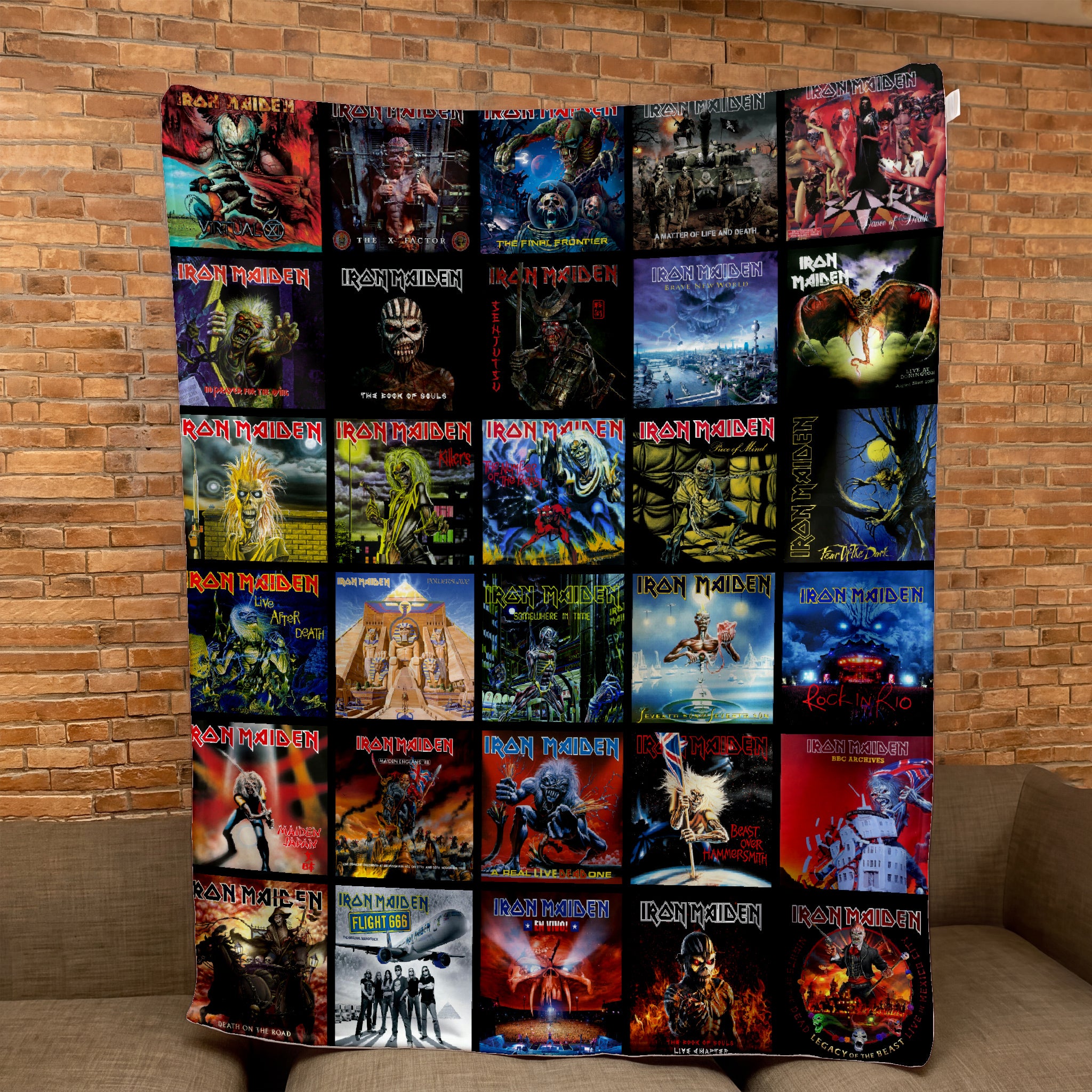 Iron Maiden Merch Albums Collage Sherpa Blanket Heavy Metal Lovers Gift Ideas