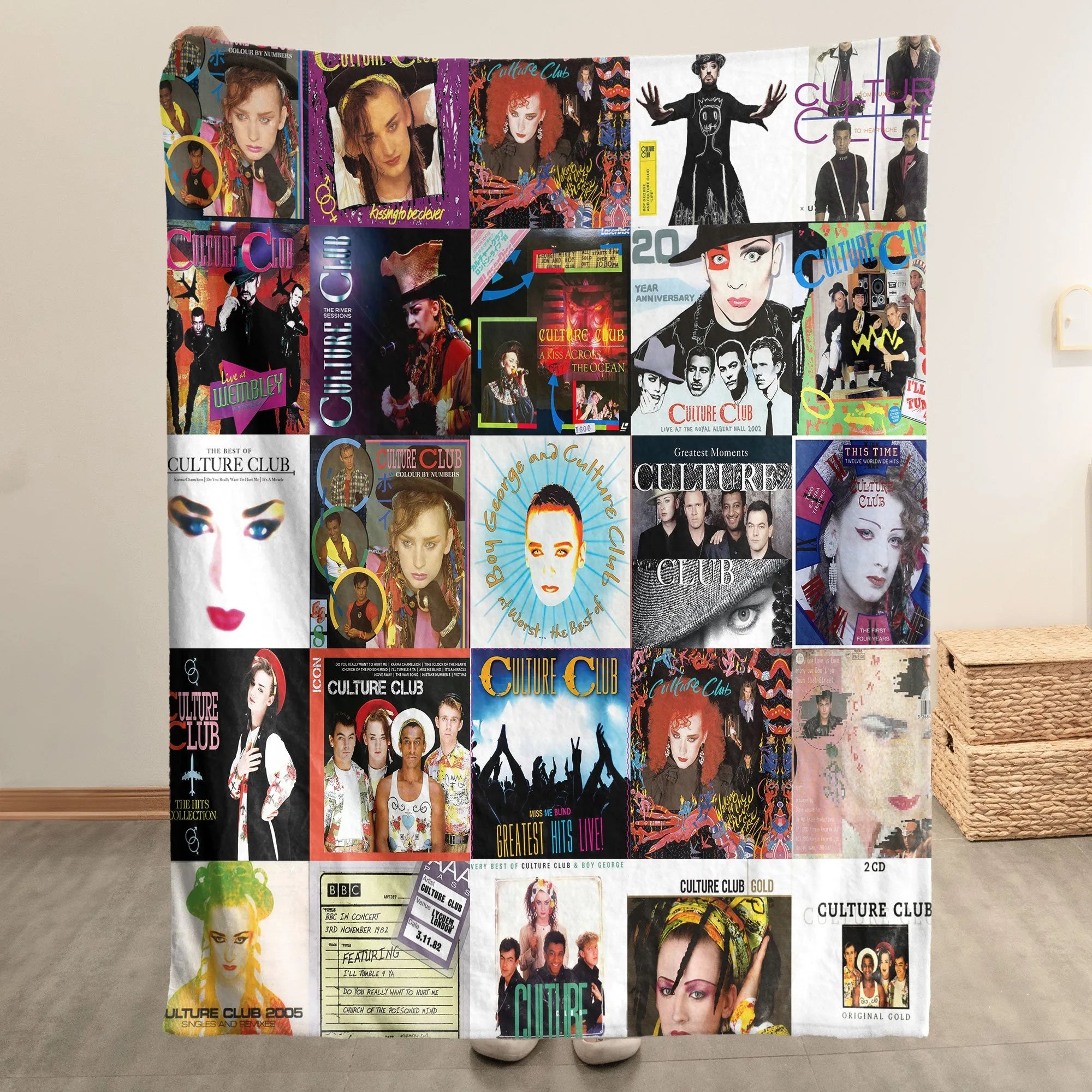 Culture Club Merch Albums Collage Sherpa Blanket  New Wave Fans Gift Ideas