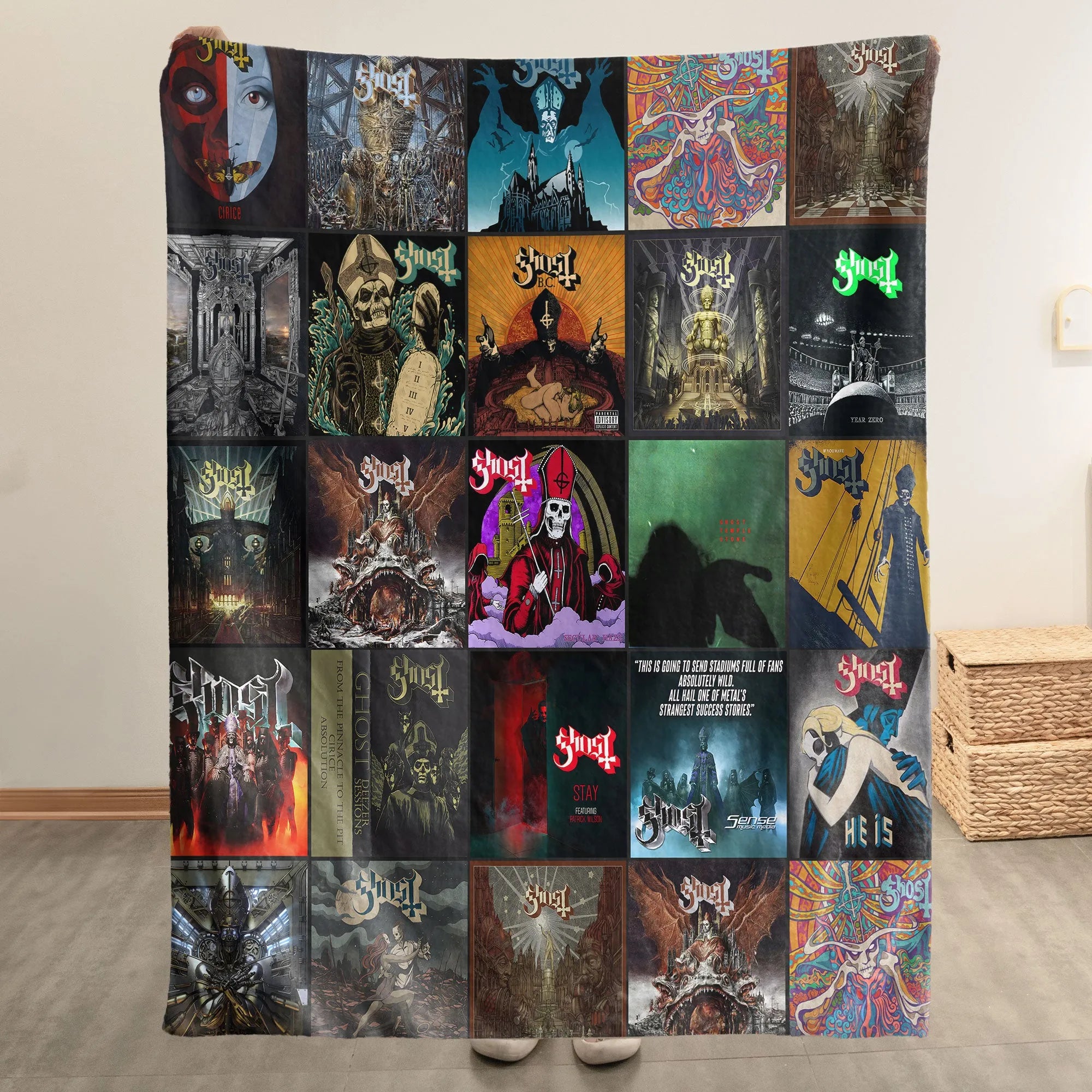 Ghost Merch Albums Collage Sherpa Blanket Gift For Heavy Metal Mens