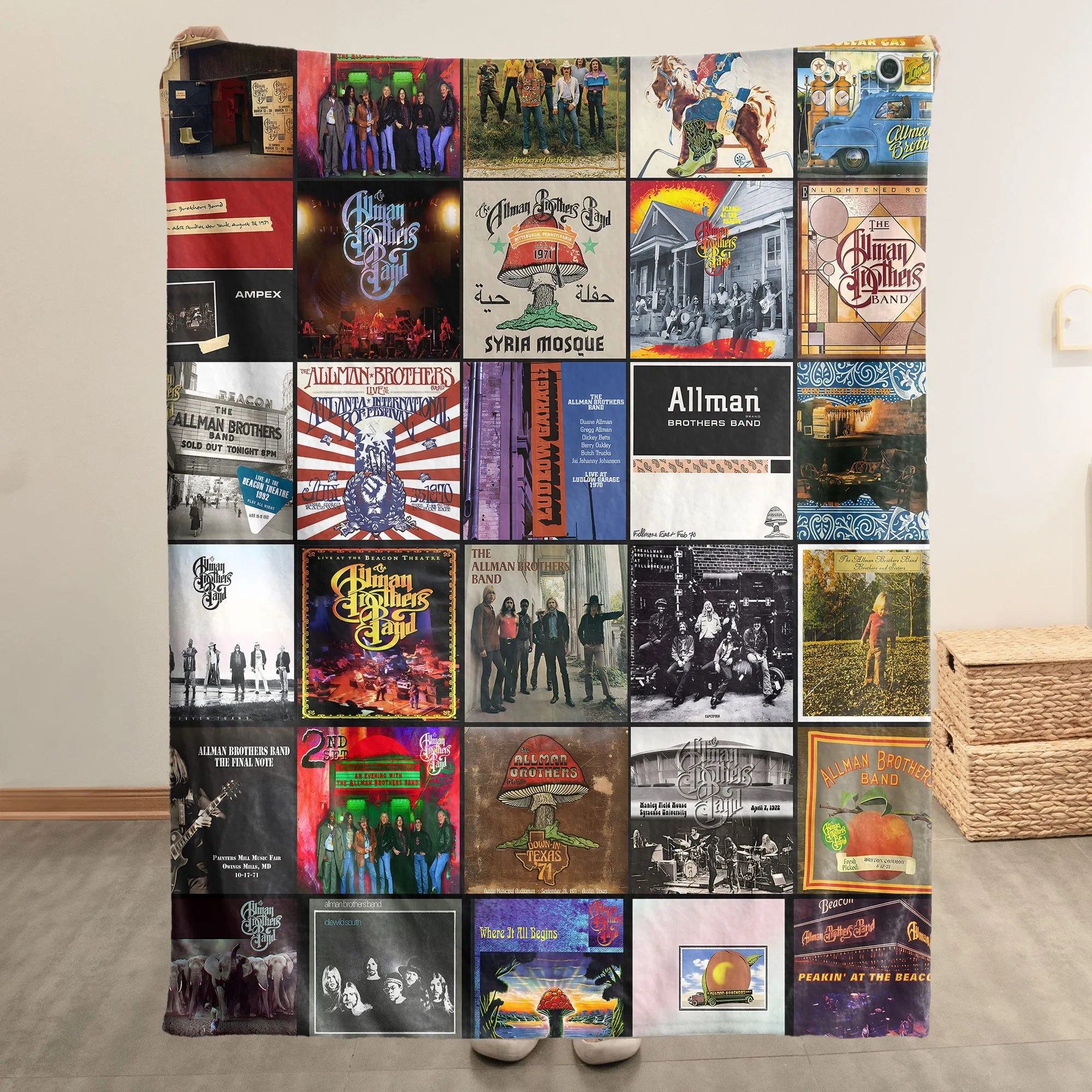 Allman Brothers Band Merch Albums Collage Sherpa Blanket Gift For Southern Rock Lovers