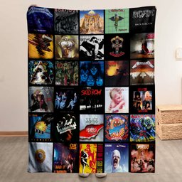 80s And 90s Rock And Metal Merch Albums Collage Sherpa Blanket Gift For Heavy Metal Enthusiasts