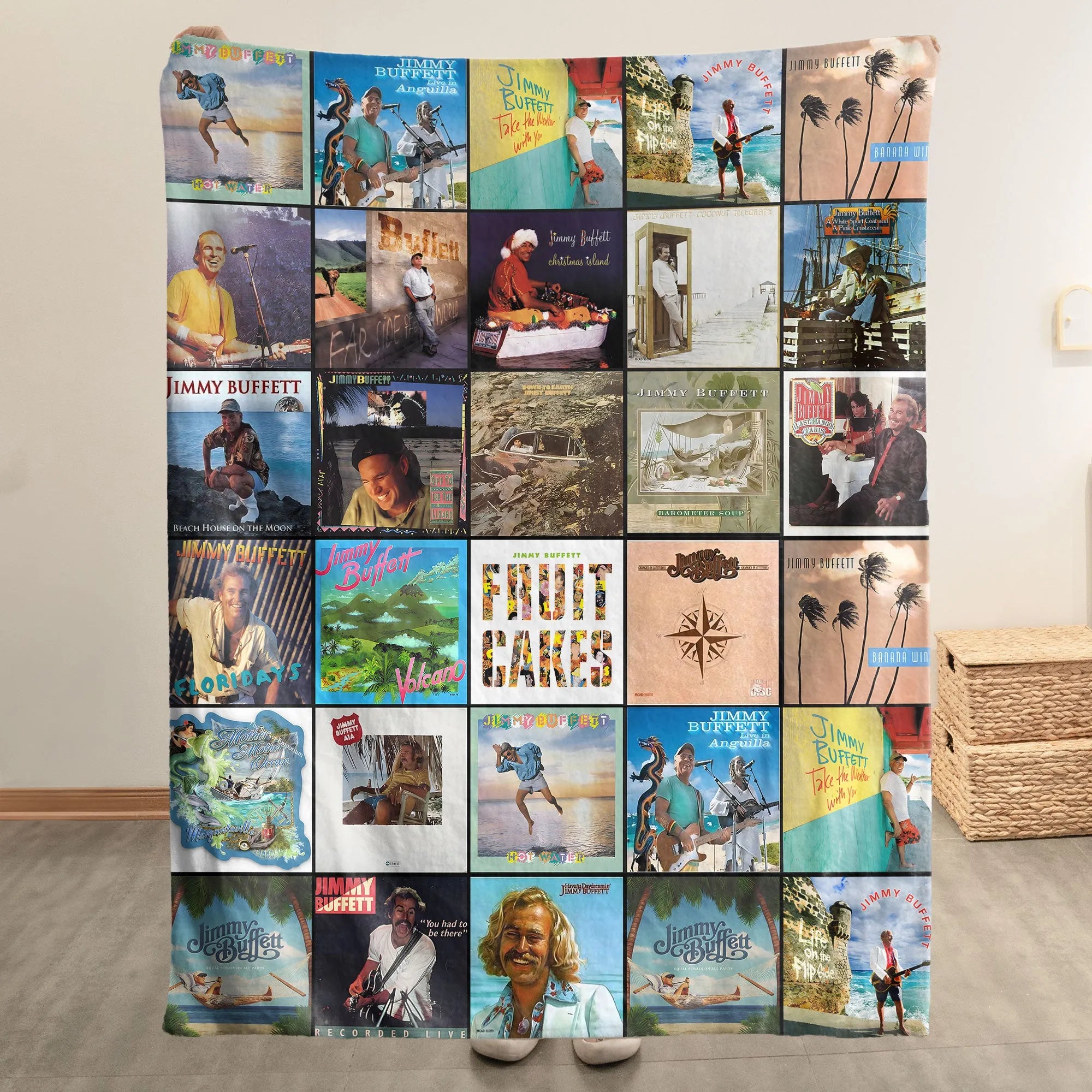 Jimmy Buffett Merch Albums Collage Sherpa Blanket Gift For Island Music Fans