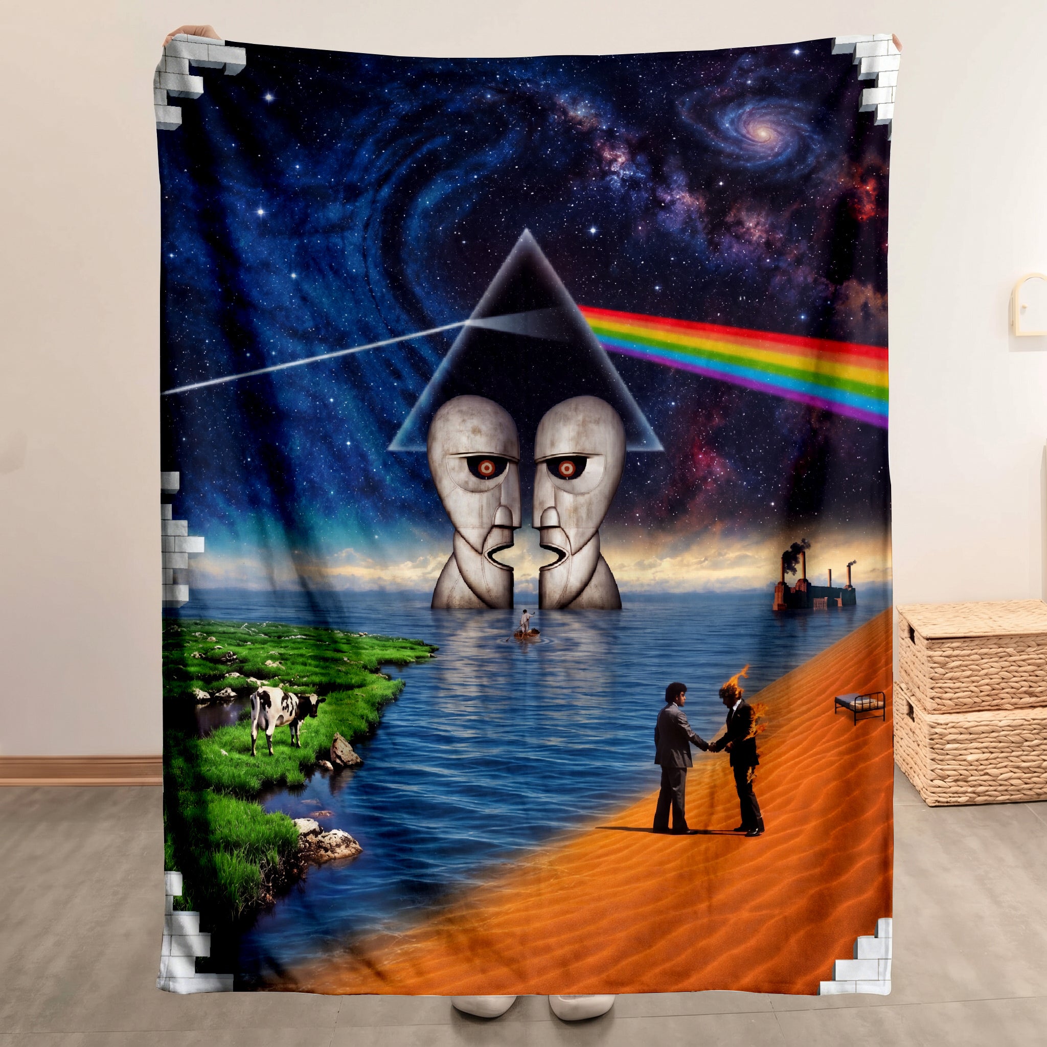 Pink Floyd Merch Albums Collage Sherpa Blanket Gift For Psychedelic Rock Lovers