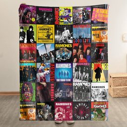 Ramones Merch Albums Collage Sherpa Blanket Gift For Punk Rock Fans