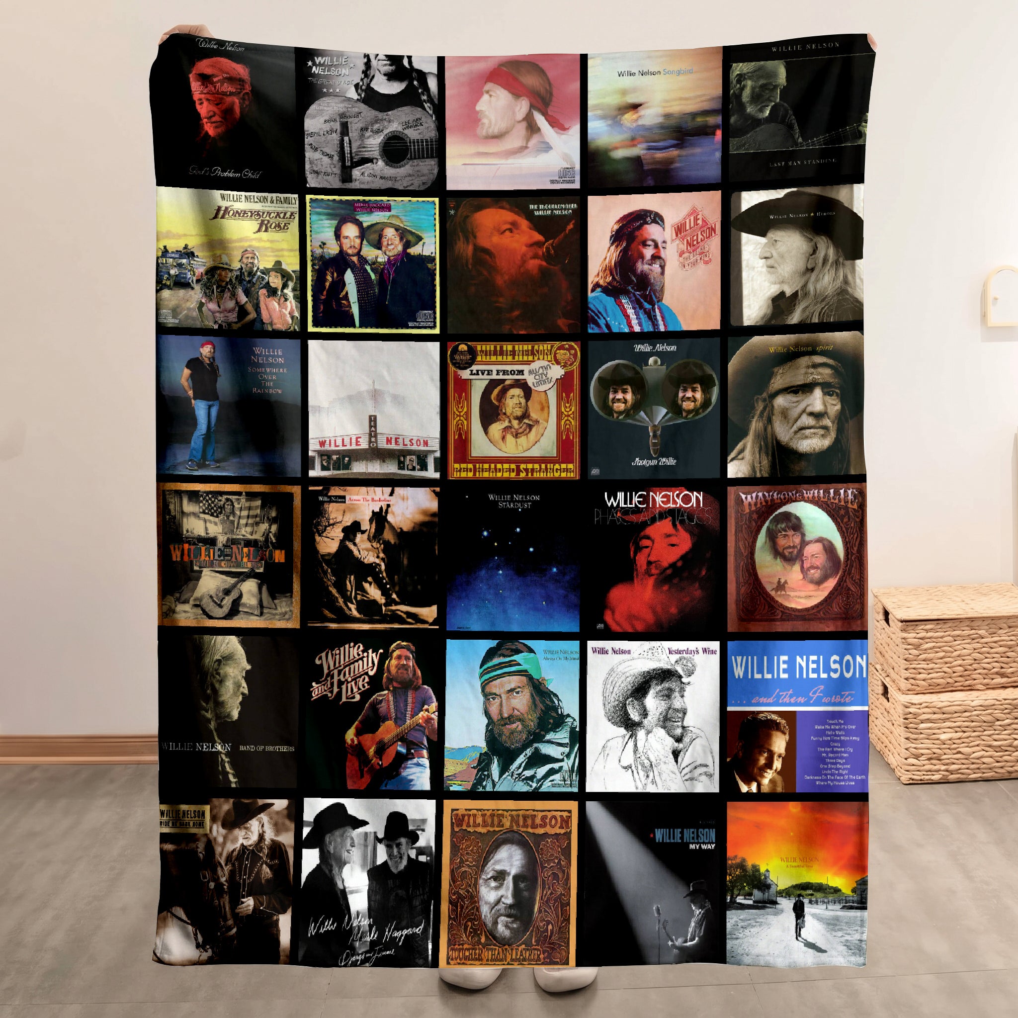 Willie Nelson Merch Albums Collage Sherpa Blanket Gift For Country Music Fans