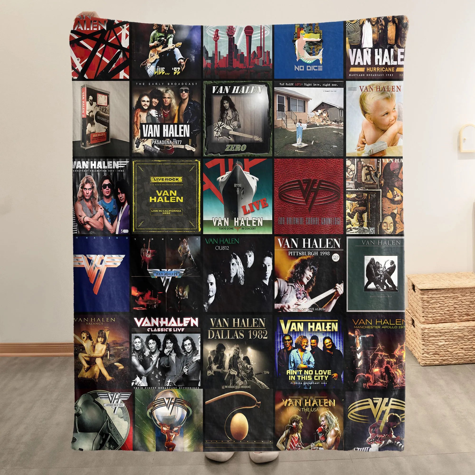 Van Halen Merch Albums Collage Sherpa Blanket Gift For Hard Rock Buffs