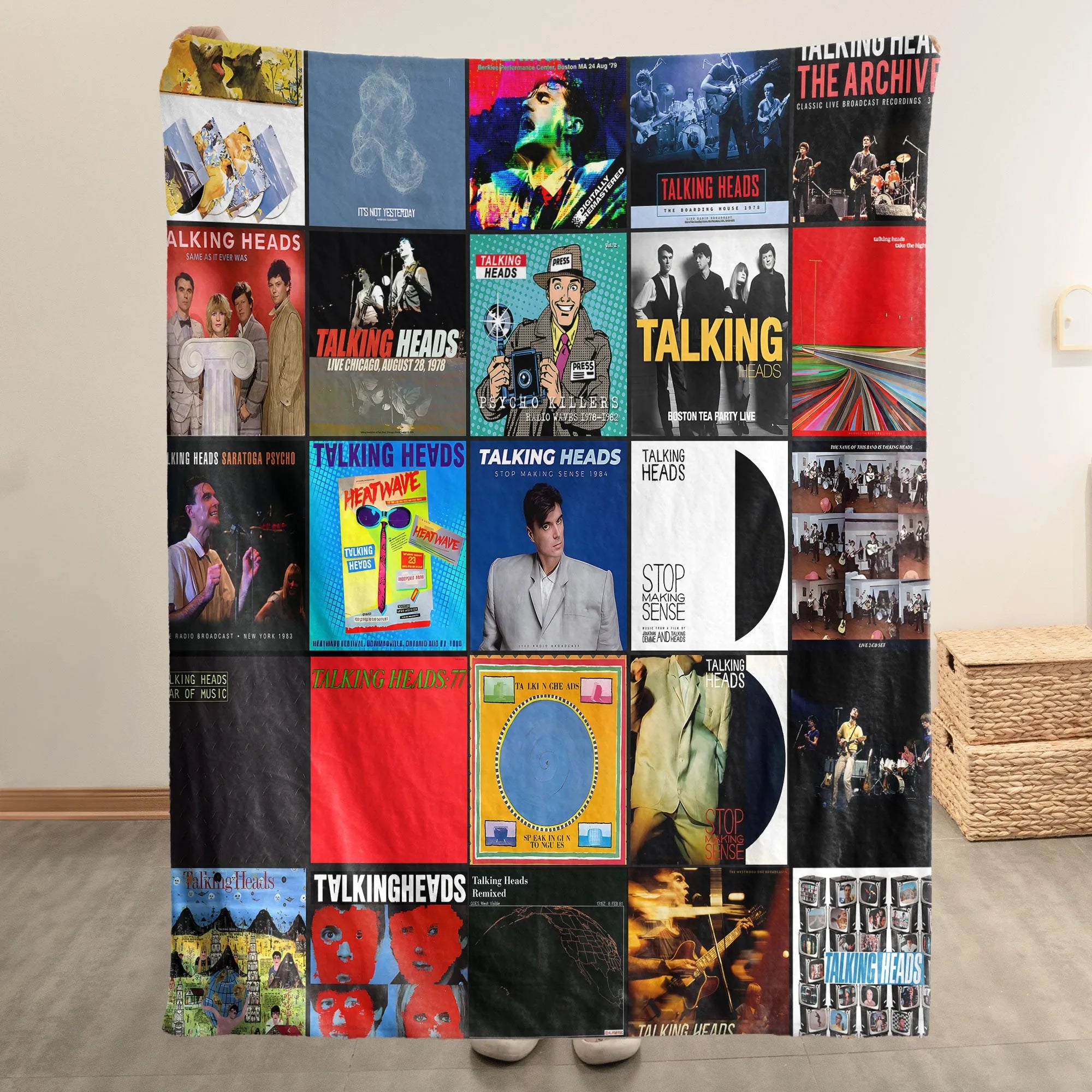 Talking Heads Merch Albums Collage Sherpa Blanket New Wave Fans Gift Ideas