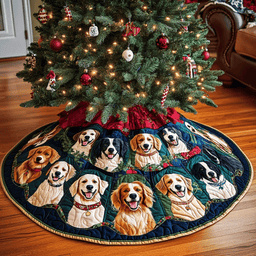 Border Collie Joy Christmas Quilted Tree Skirt Perfect Tree Skirt Gift for Mom or Grandma