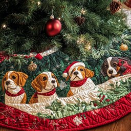 Beagle Joy Parade Quilted Christmas Tree Skirt Perfect Holiday Gift for Home Decor Lovers