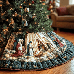 Angel Glow Christmas Quilted Tree Skirt Charming Tree Skirt for Family Gatherings