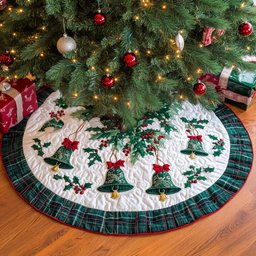 Bells Ringing Christmas Quilted Tree Skirt Heartwarming Christmas Tree Skirt Gift for Loved Ones