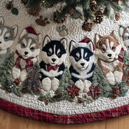 Arctic Husky Christmas Quilted Christmas Tree Skirt Exclusive Holiday Tree Skirt Gift for Families