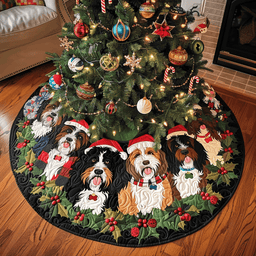 Bernedoodle Winter Wishes Christmas Quilted Tree Skirt Heartwarming Christmas Tree Skirt Gift for Loved Ones